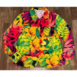 Erin London Tropical Floral Print Zip Up Jacket Blazer Women's Size S